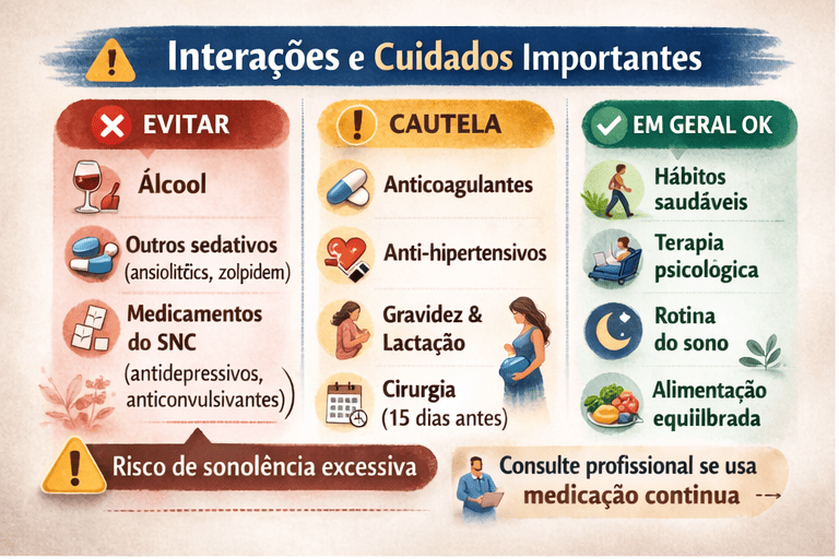 Mapa de interações da valeriana com níveis: evitar, cautela e em geral ok