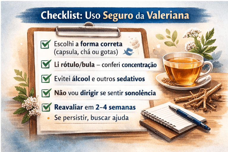 Checklist de uso seguro da valeriana para ansiedade com passos práticos