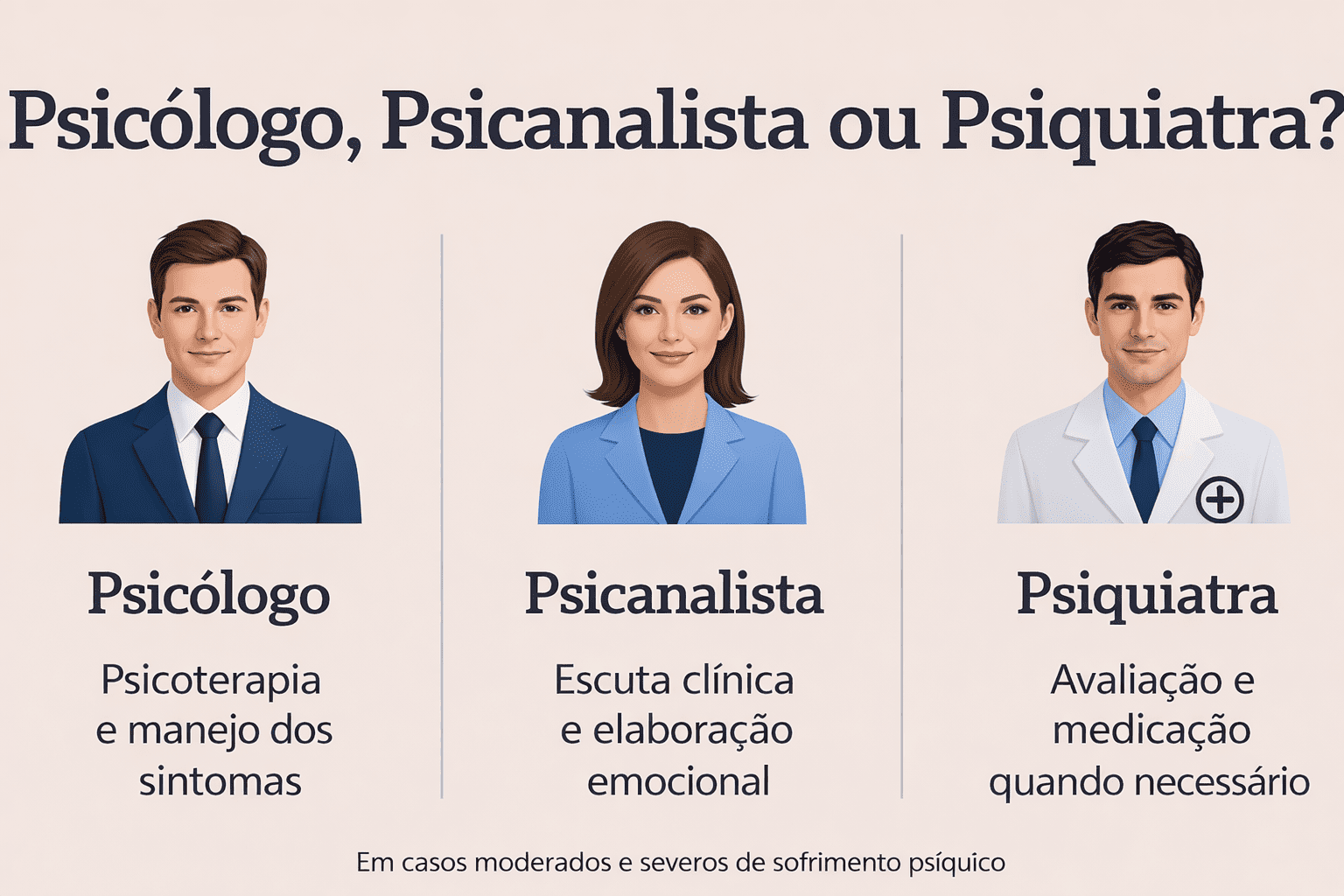 Comparativo entre psicólogo, psicanalista e psiquiatra para ansiedade