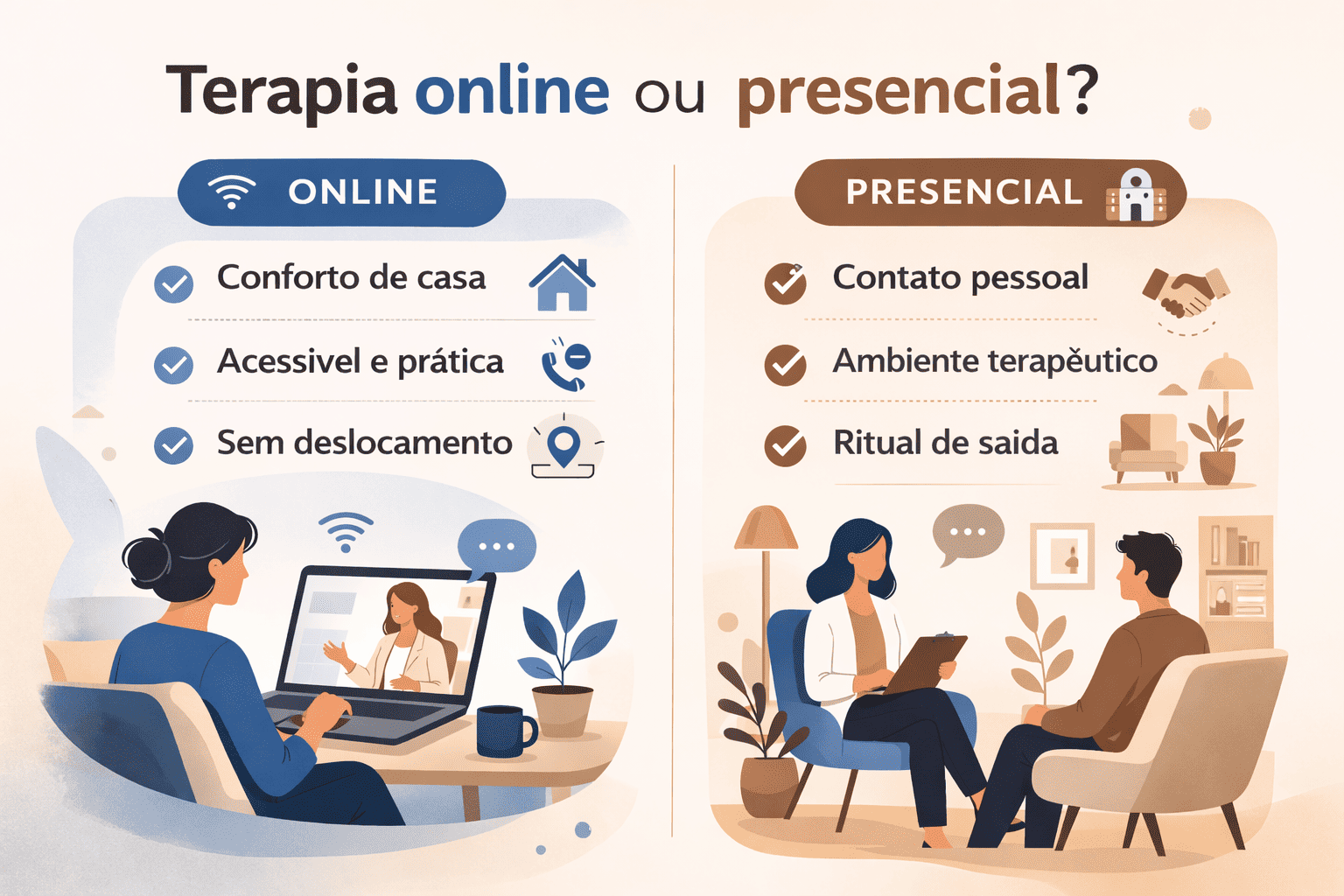 Comparação entre terapia online e presencial para ansiedade