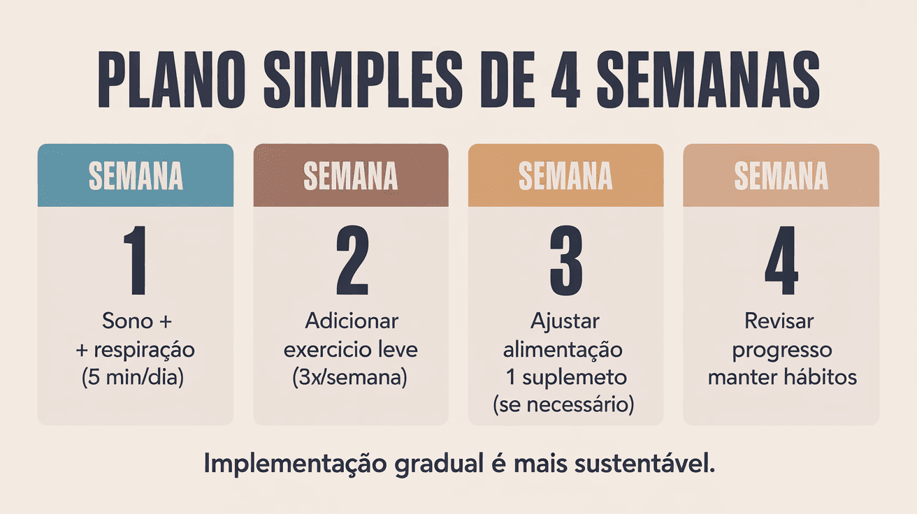 Plano de 4 semanas para integrar estratégias naturais para ansiedade