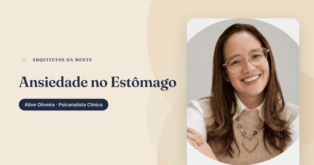 Mulher segurando o estômago com expressão de desconforto, representando ansiedade digestiva
