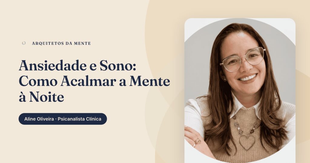 Pessoa deitada na cama com expressão preocupada olhando para o teto, ilustrando como ansiedade e sono se relacionam