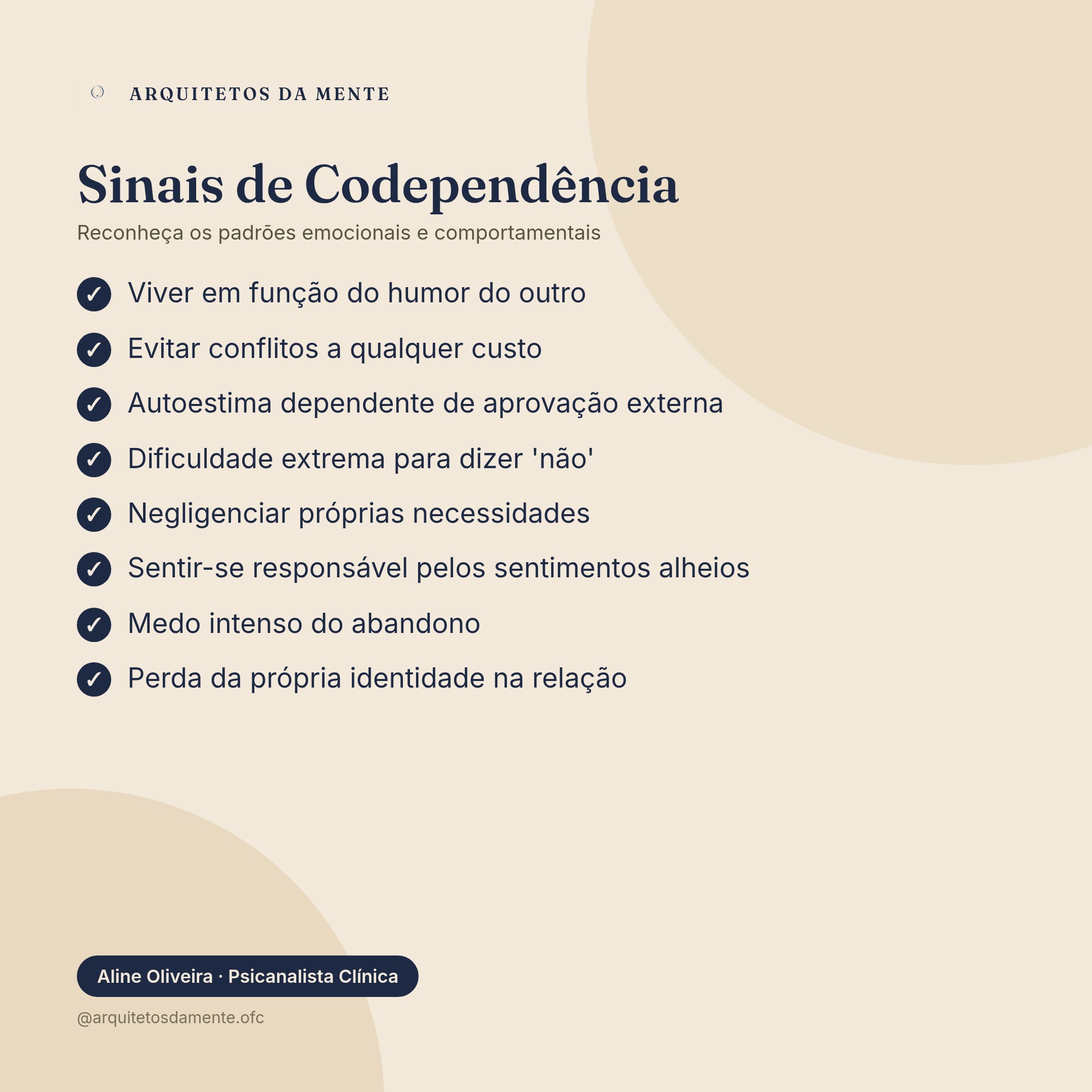 Infográfico mostrando os principais sinais de codependência emocional e comportamental