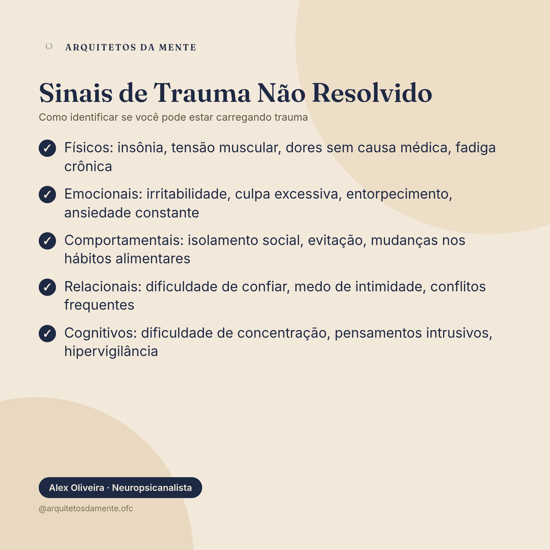 Infográfico sobre como superar um trauma sozinho — Sinais físicos e emocionais de trauma não resolvido - como identificar através do autocuidado