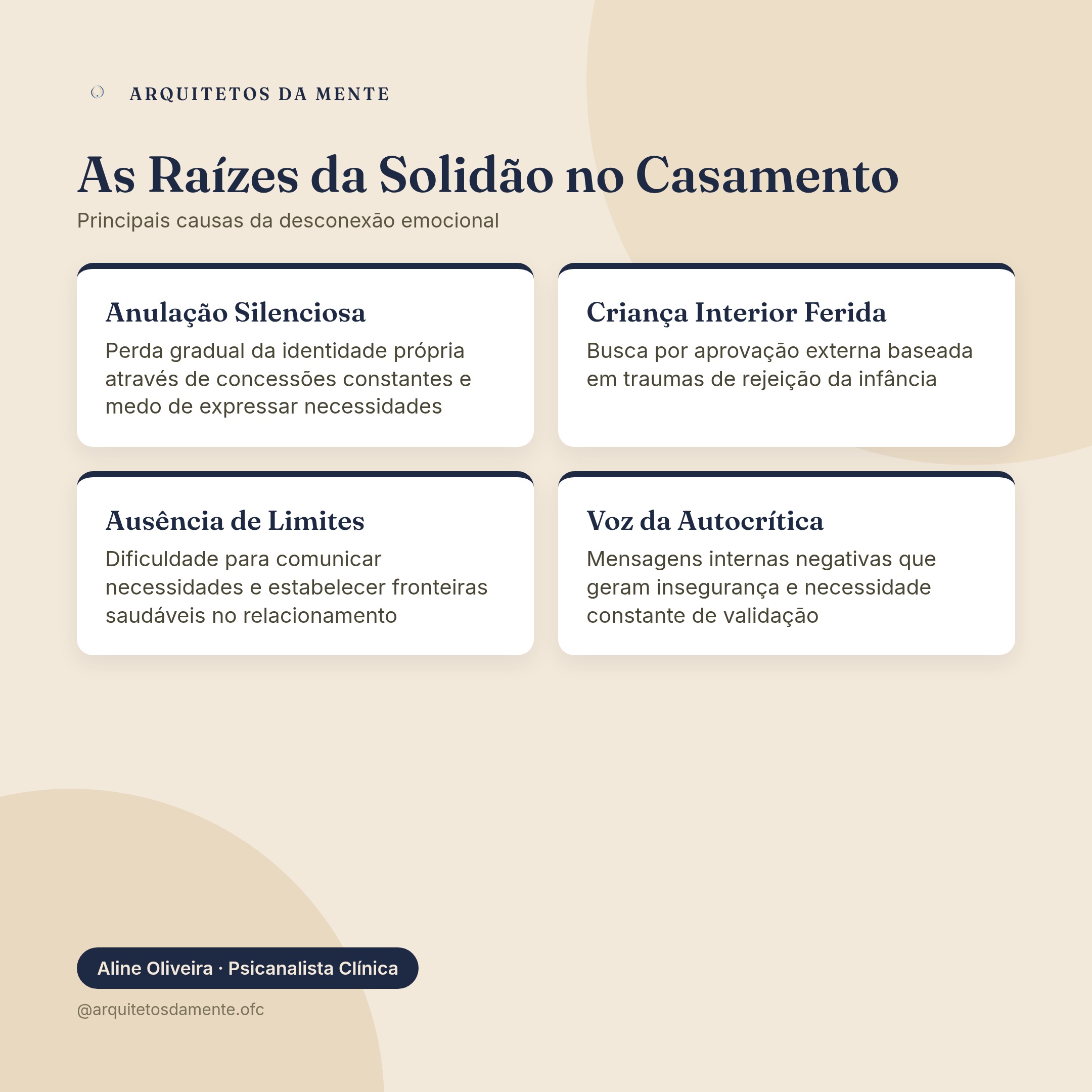 Mapa visual das causas da solidão no casamento: anulação, criança interior ferida e limites não estabelecidos