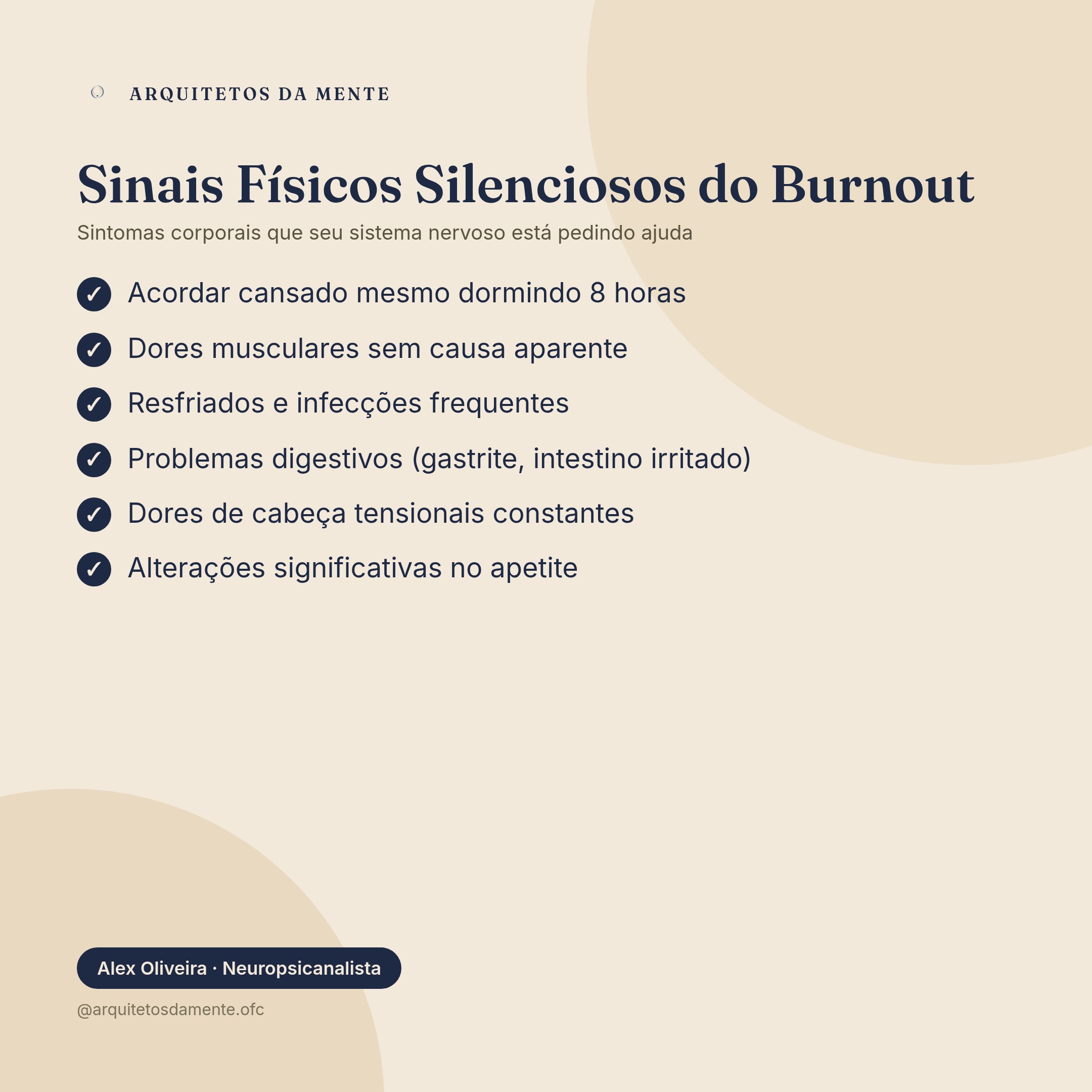 Sinais físicos silenciosos de burnout: lista visual dos sintomas corporais do esgotamento emocional