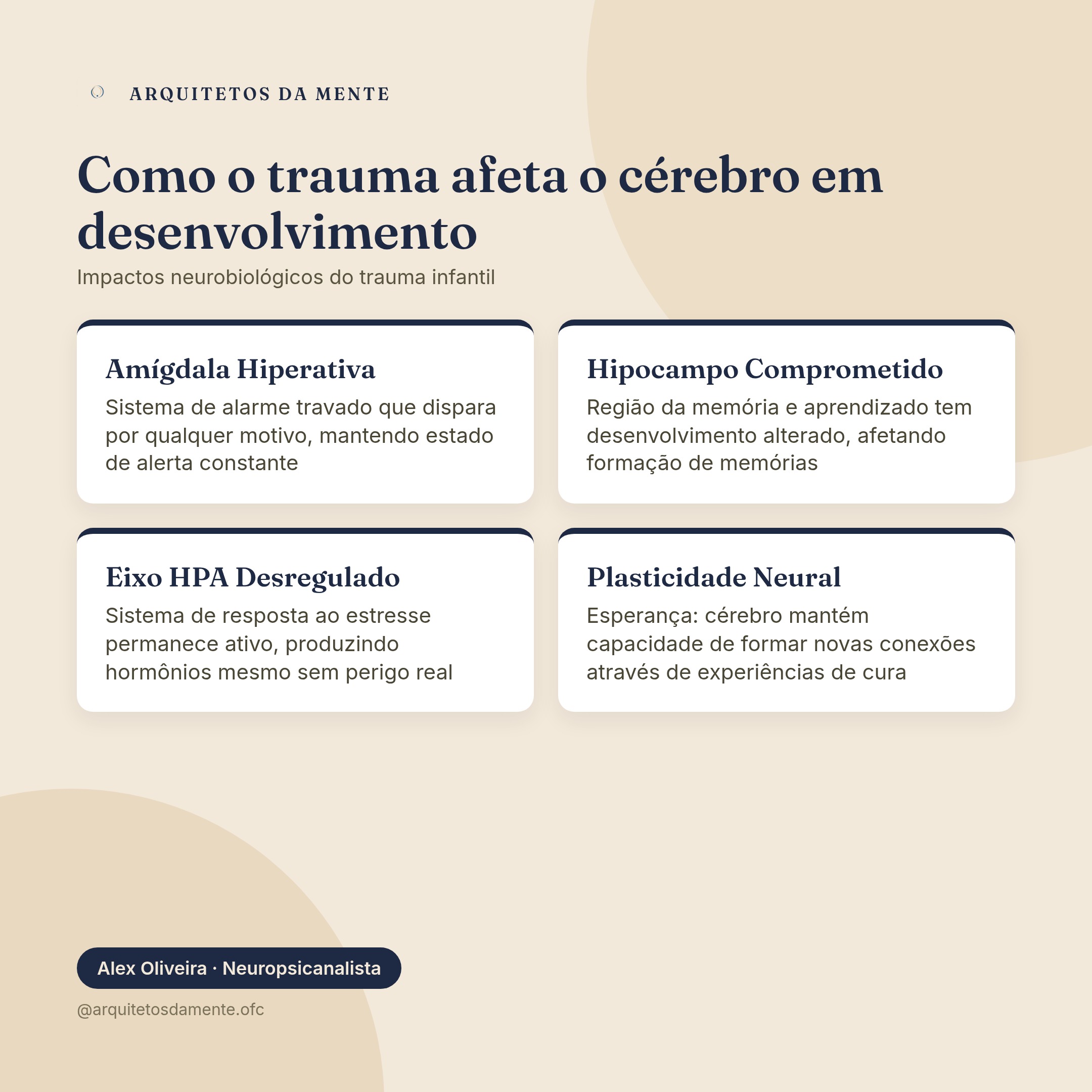 Diagrama mostrando sinais de trauma de infância no desenvolvimento cerebral