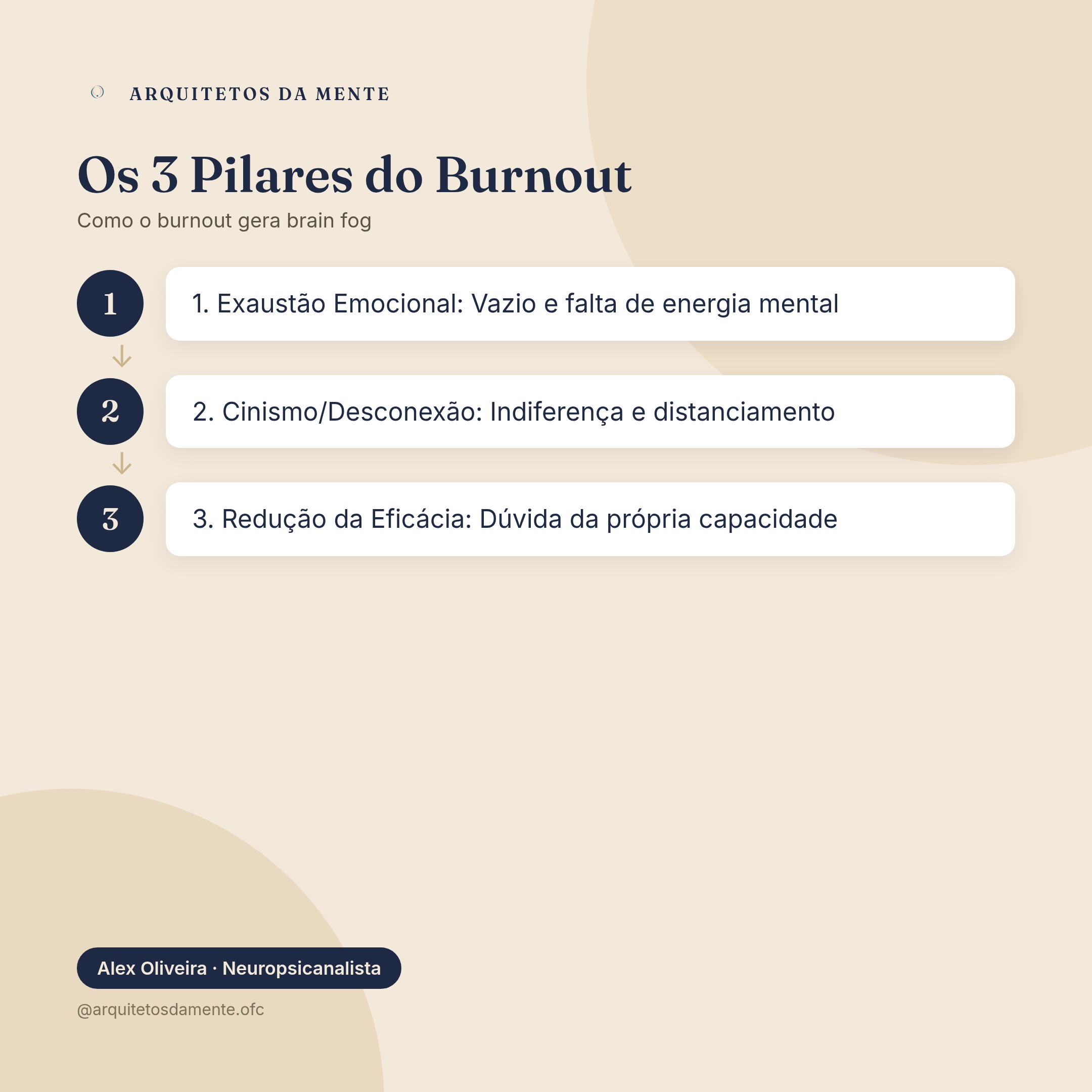 Diagrama mostrando as cinco dimensões do burnout e sua relação com brain fog