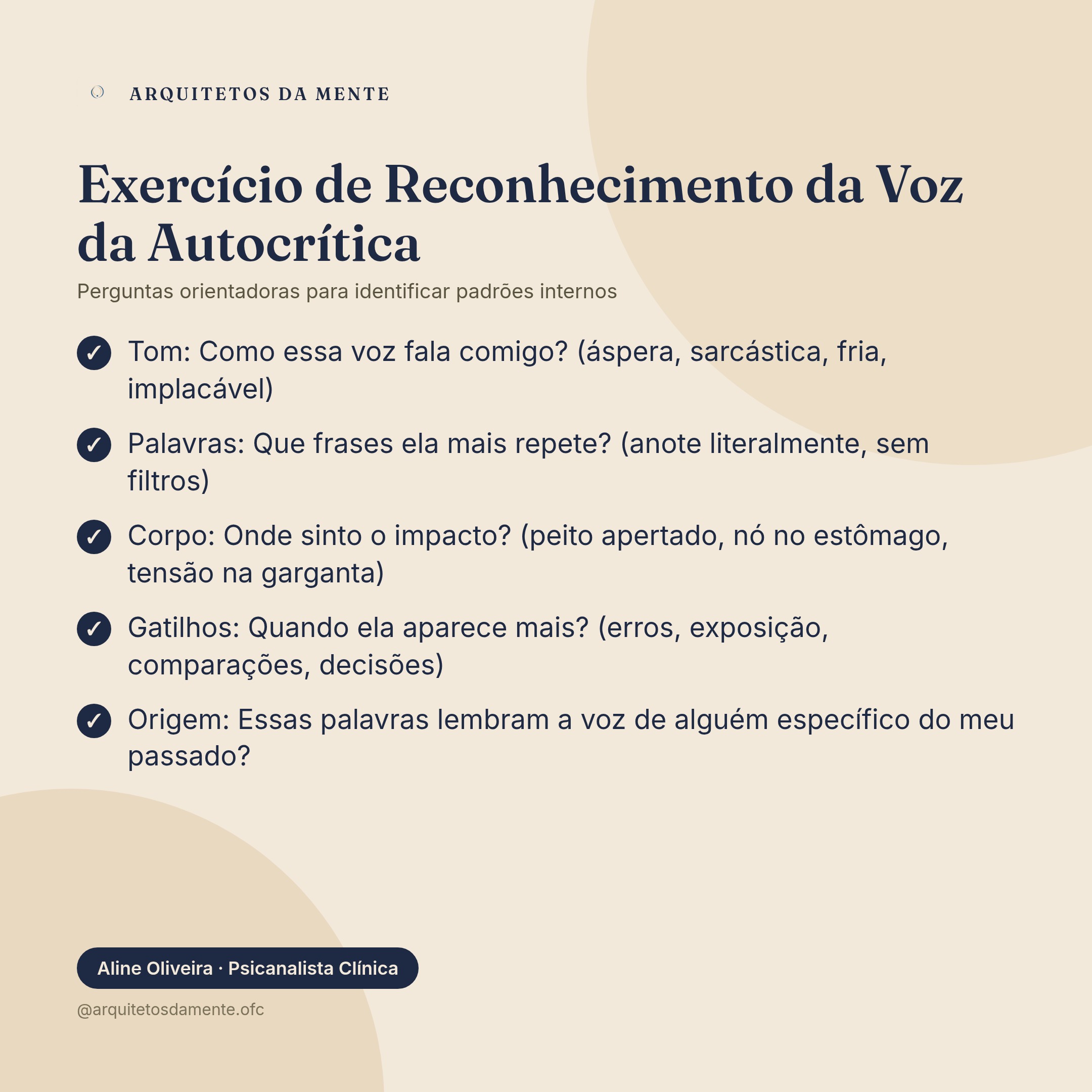 Exercício prático de reconhecimento da voz da autocrítica com perguntas orientadoras