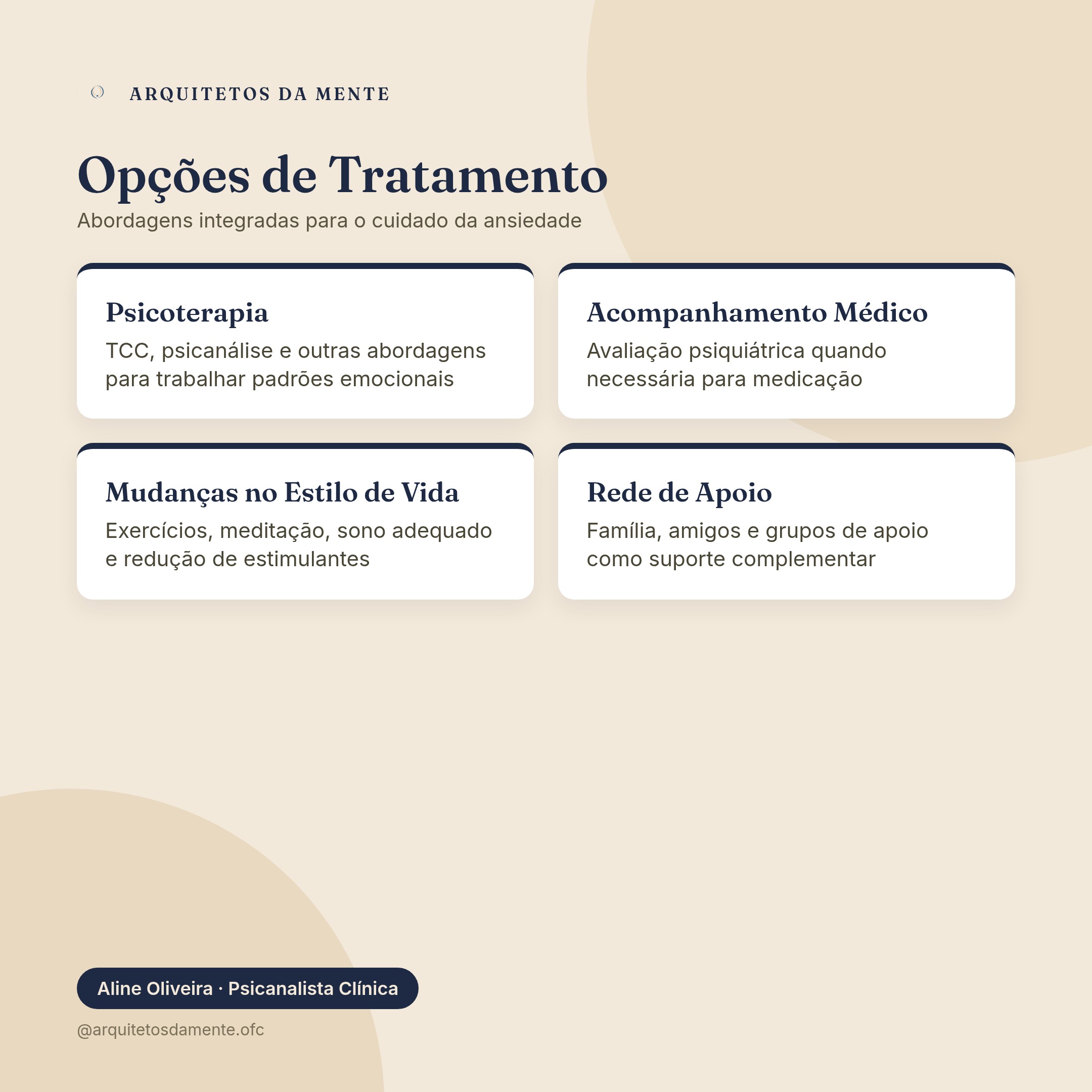 Mapa mental das opções de tratamento para ansiedade incluindo psicoterapia e cuidados integrais