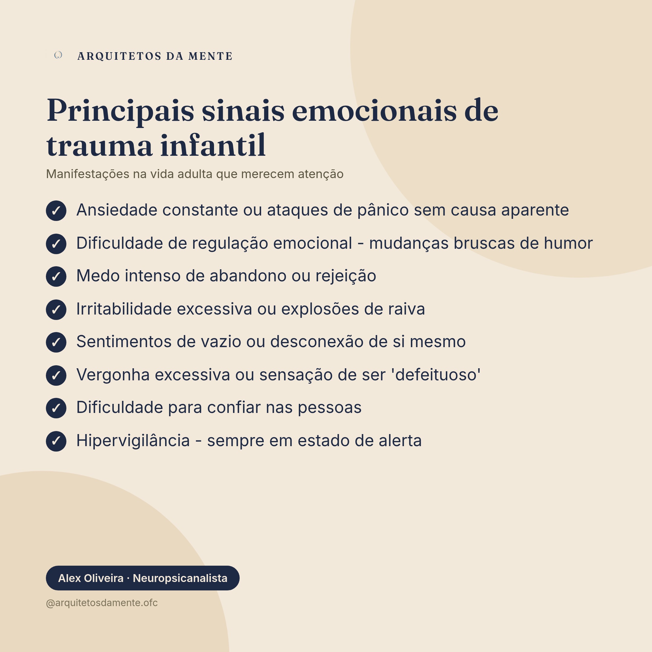 Infográfico sobre sinais emocionais de trauma de infância na vida adulta