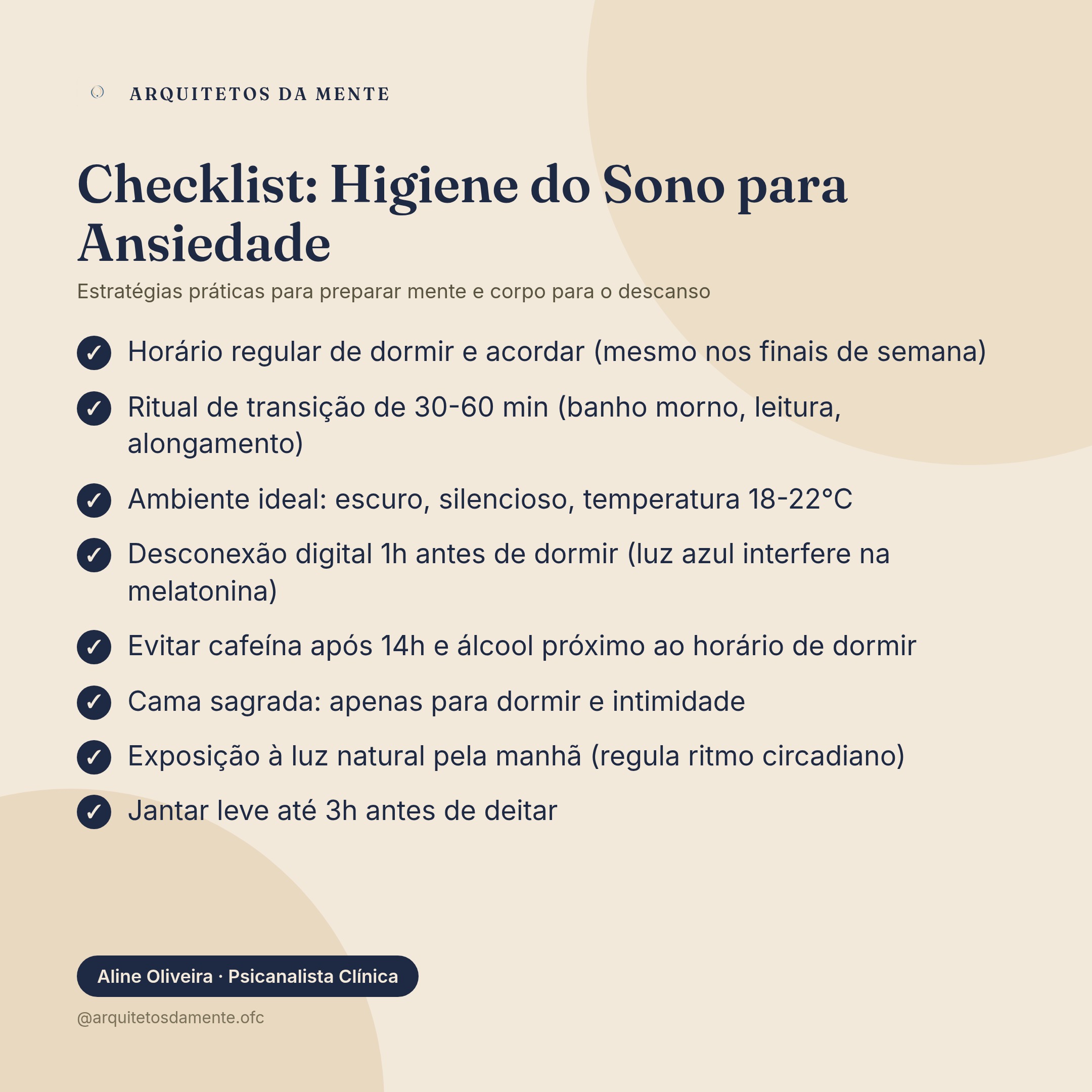 Checklist de higiene do sono com técnicas de relaxamento e ambiente ideal para dormir bem