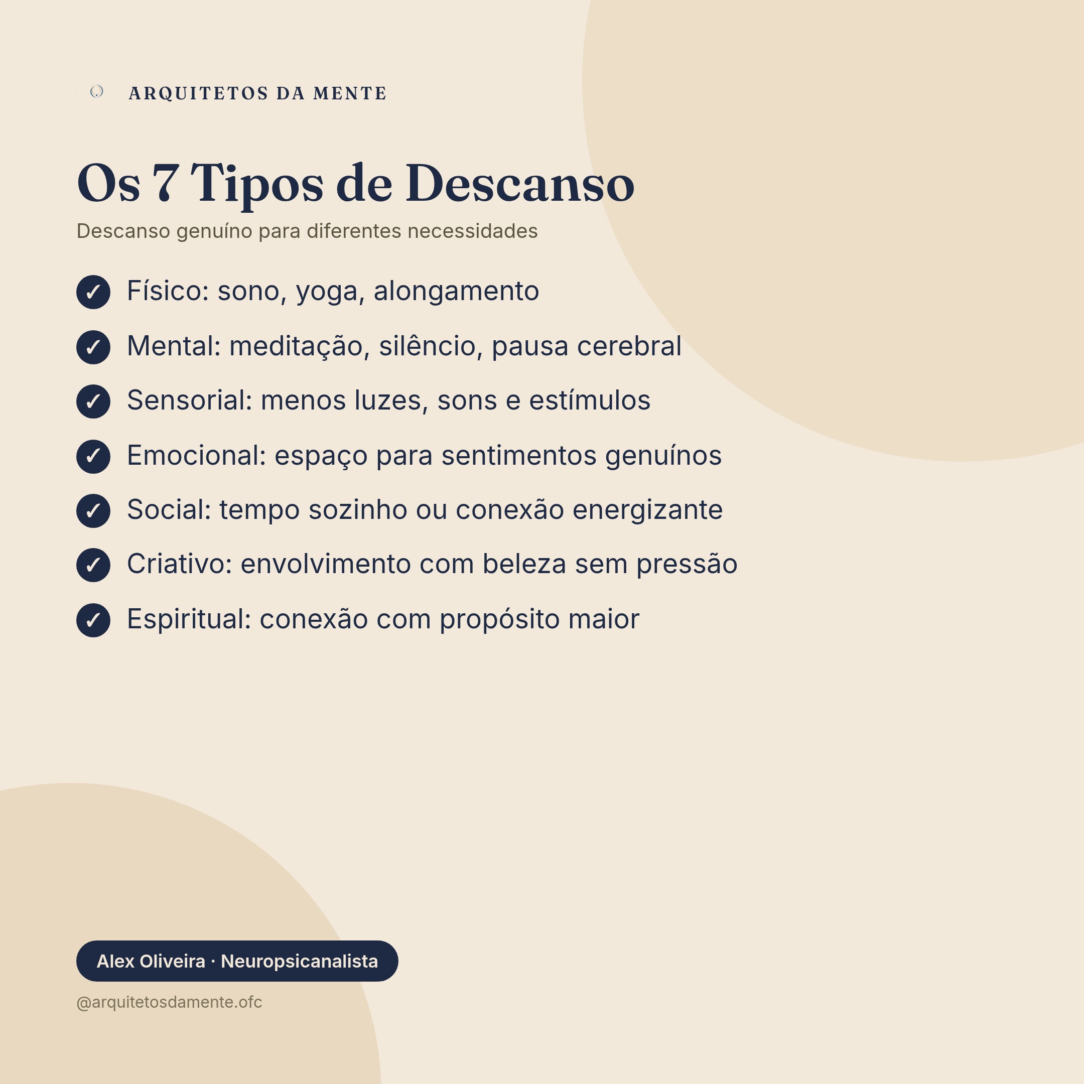 infográfico dos sete tipos de descanso para combater cansaço excessivo