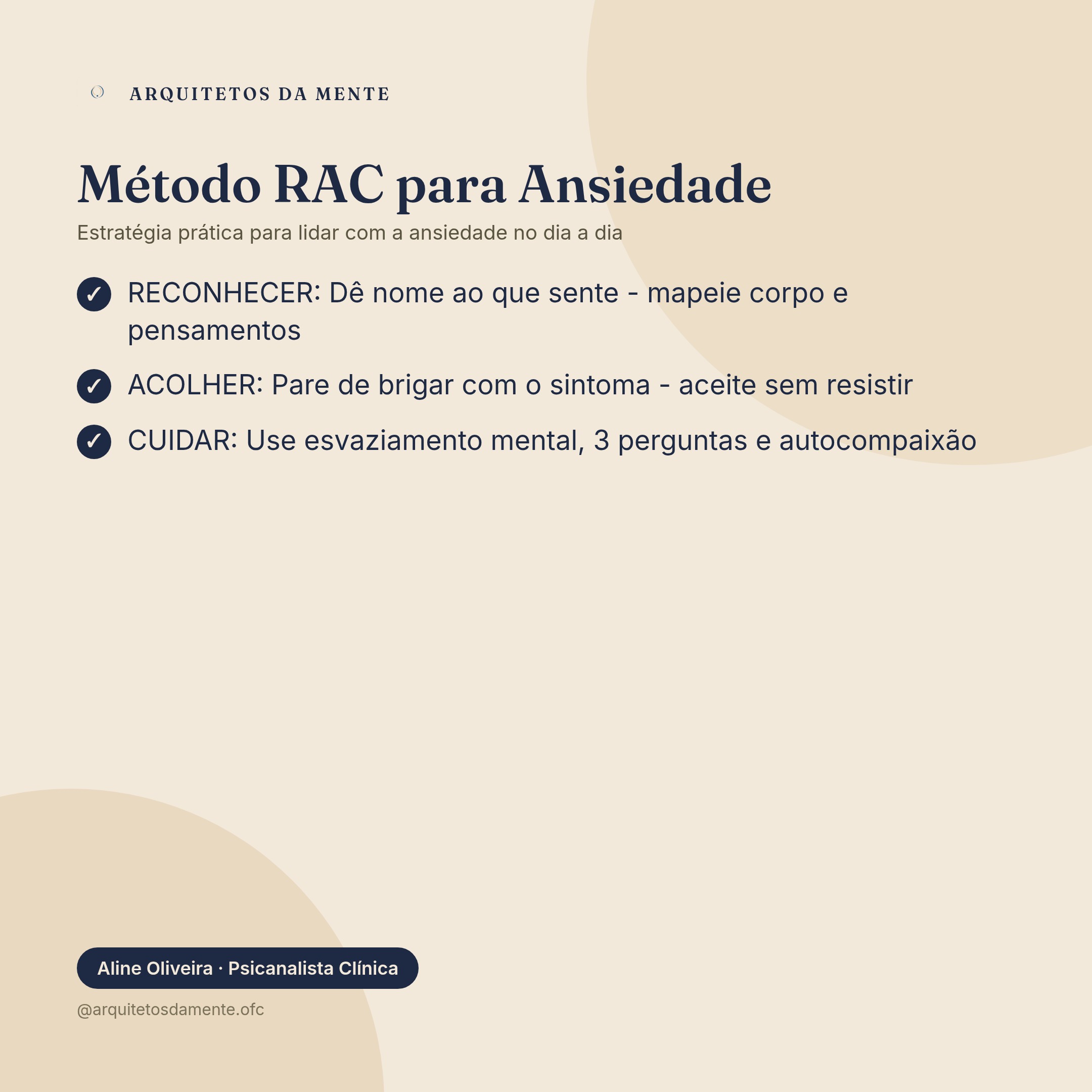 Infográfico do Método RAC para manejo da ansiedade no dia a dia