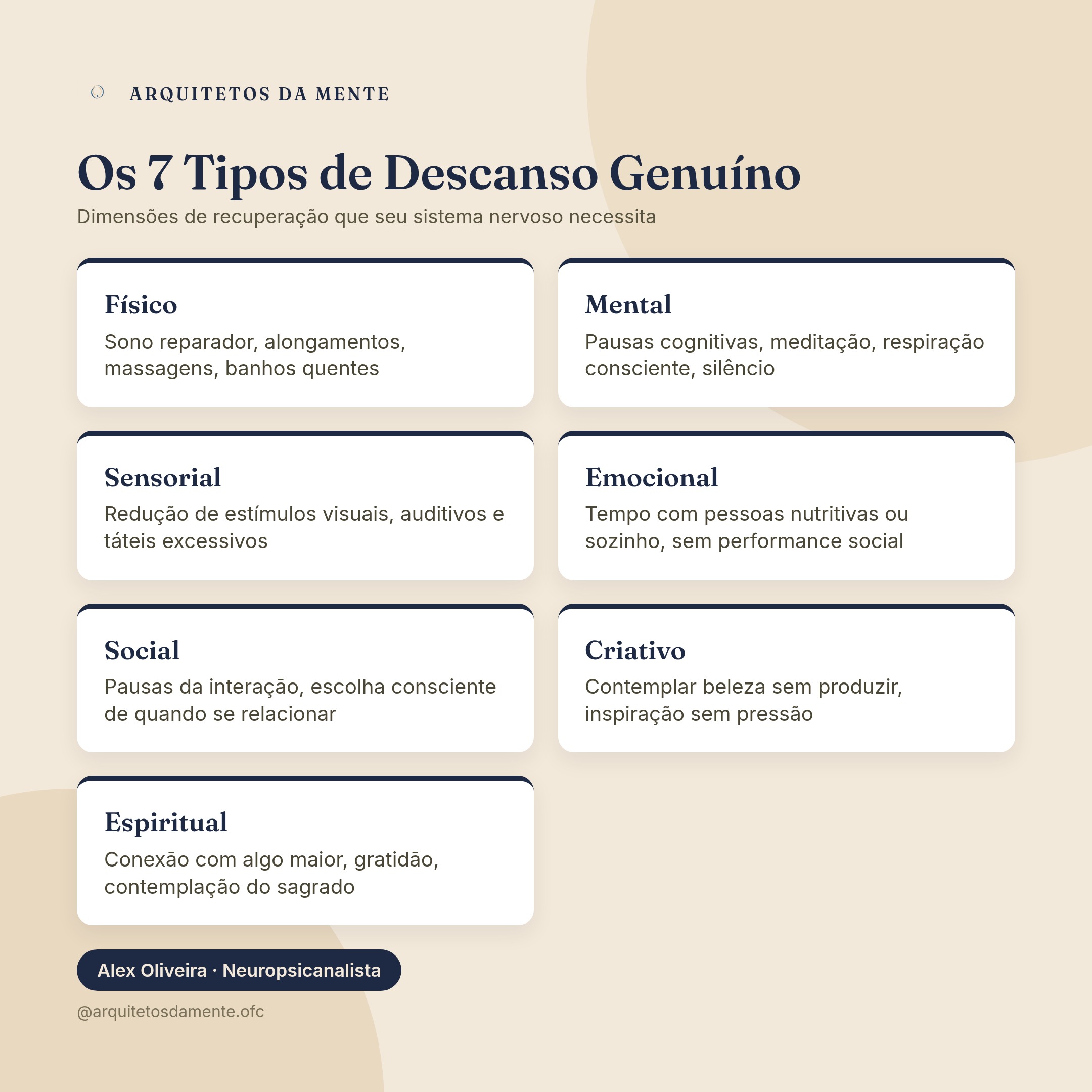 Os sete tipos de descanso: físico, mental, sensorial, emocional, social, criativo e espiritual