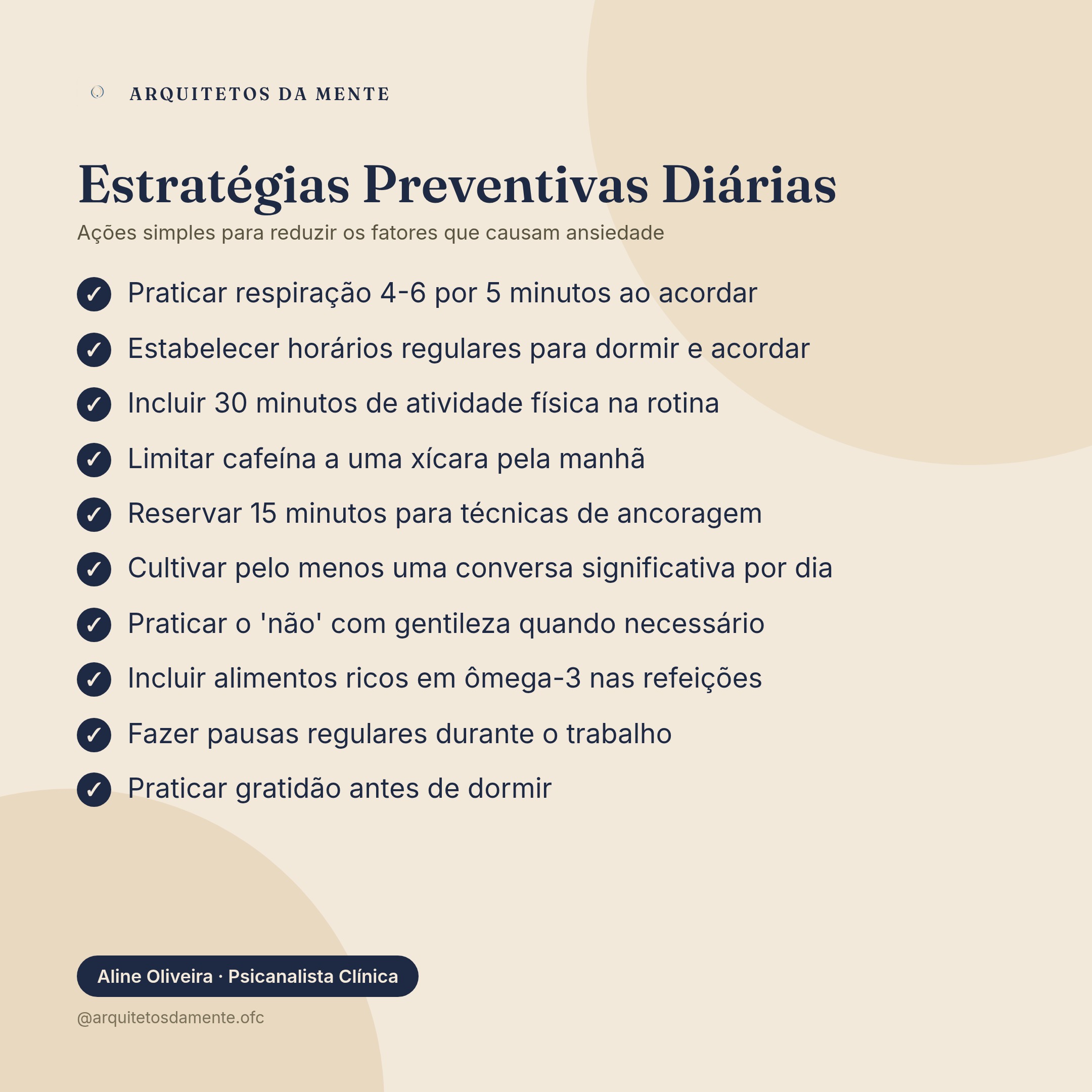 Lista de estratégias preventivas do que causa ansiedade no dia a dia